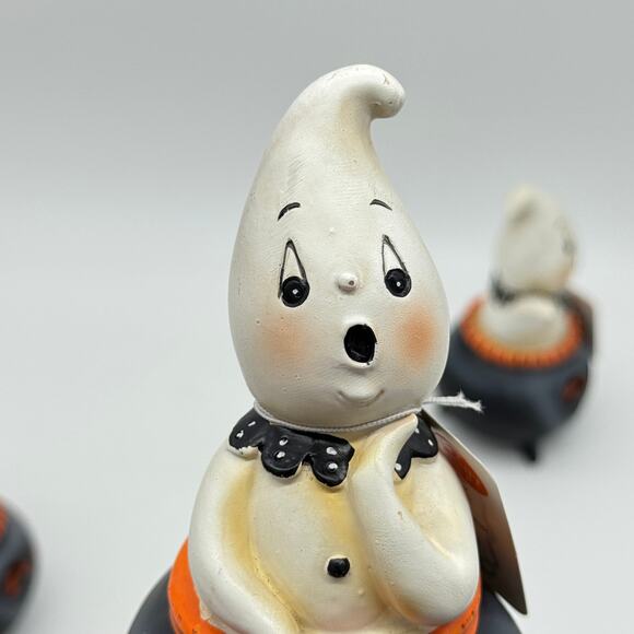 New Johanna Parker 3 Cutie Ghosts In Jack O Lantern Cauldron Halloween Ghost Set - Picture 6 of 8